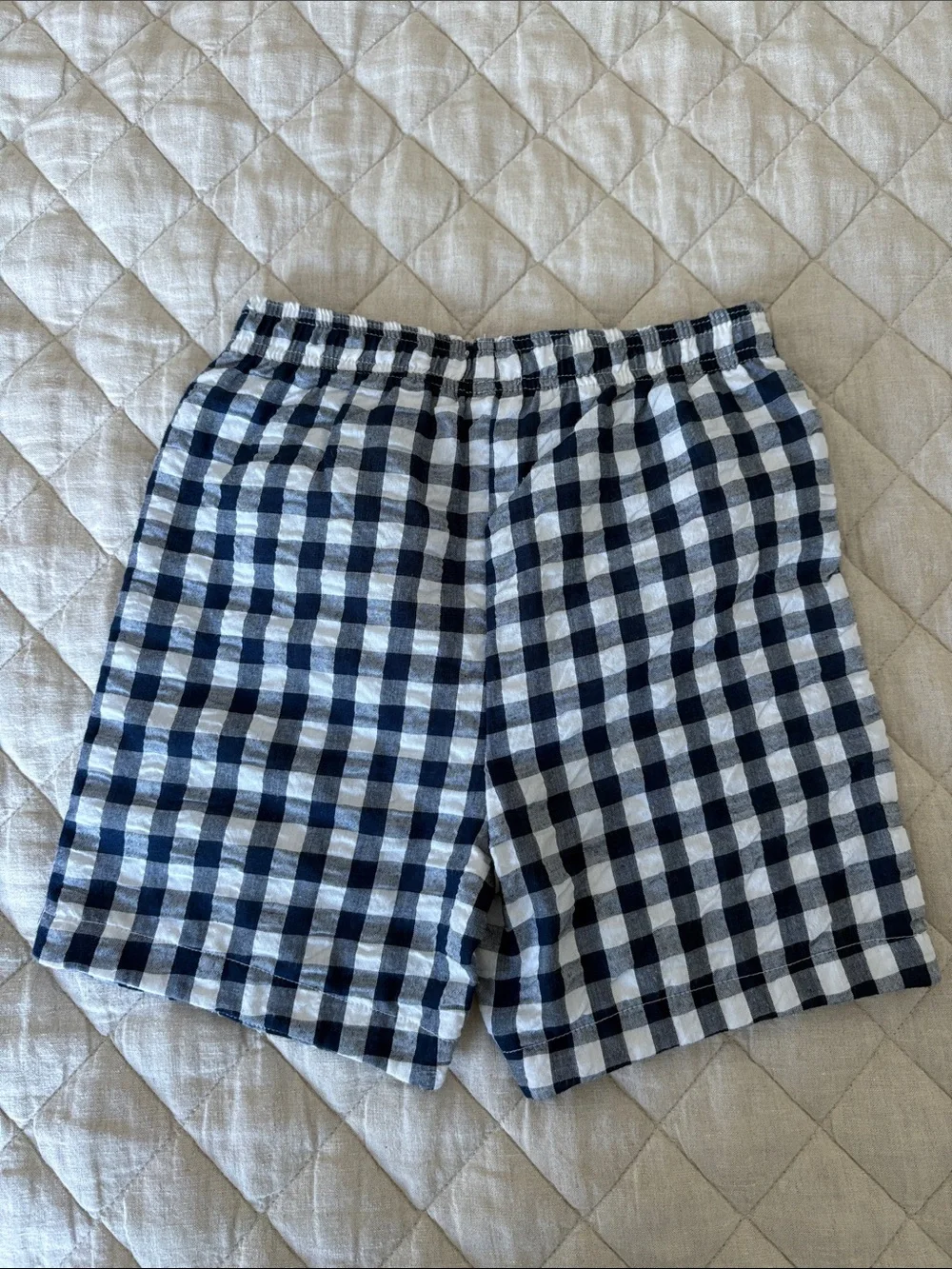 Mud Pie Navy and White Gingham Swim Trunks with Sailboat Patch